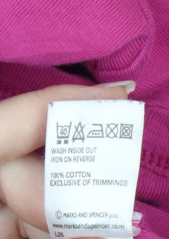 Marks and Spencer Womens Pink Embroidered Cotton Long Sleeve V-Neck Top Size 14