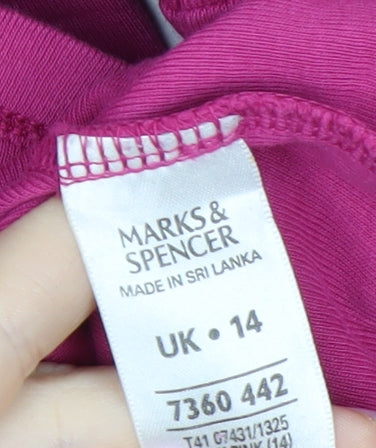 Marks and Spencer Womens Pink Embroidered Cotton Long Sleeve V-Neck Top Size 14