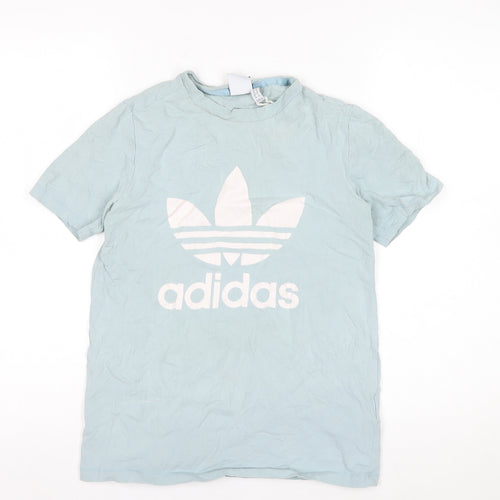 Adidas Women's Blue Basic Logo T-Shirt UK 8 Short Sleeve Cotton