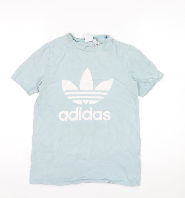 Adidas Women's Blue Basic Logo T-Shirt UK 8 Short Sleeve Cotton