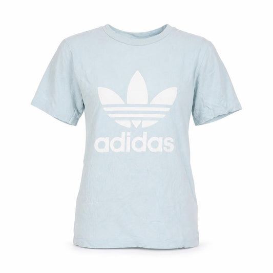 Front view of Adidas Women's Blue Basic Logo T-Shirt UK 8 Short Sleeve Cotton