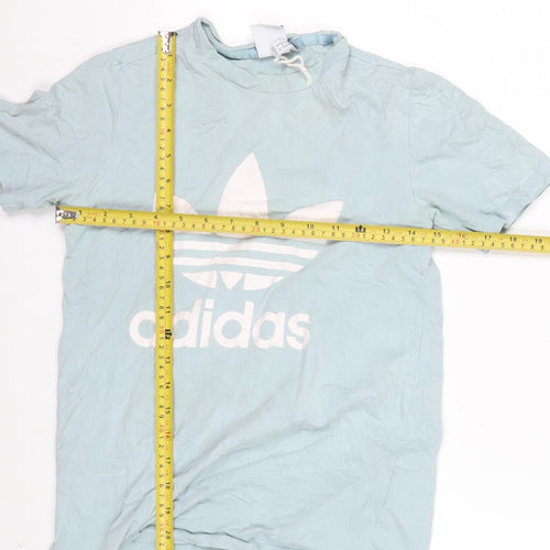 Adidas Women's Blue Basic Logo T-Shirt UK 8 Short Sleeve Cotton