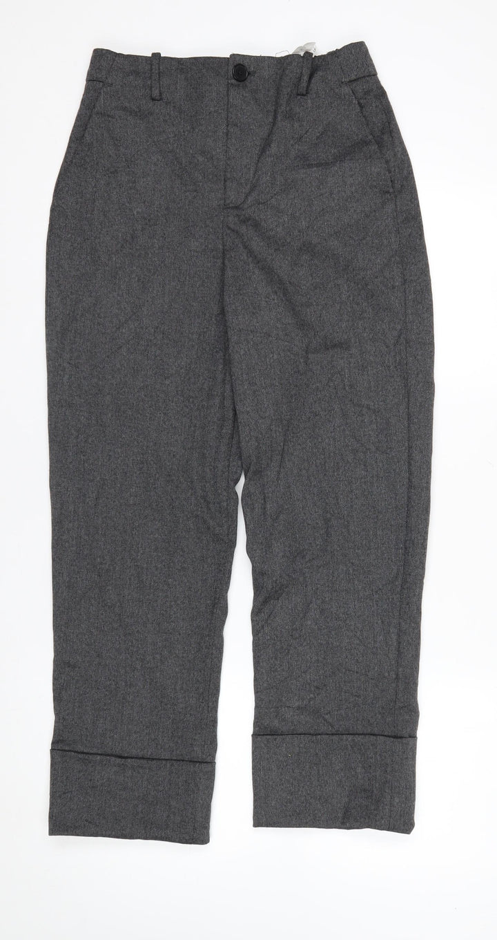 Zara Women Grey Straight Leg Trousers Size 8 Elastic Waist Workwear