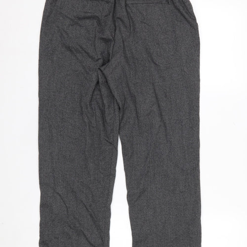 Zara Women Grey Straight Leg Trousers Size 8 Elastic Waist Workwear
