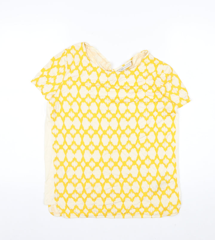 Marks and Spencer Womens Yellow Geometric Jersey T-Shirt Size 10