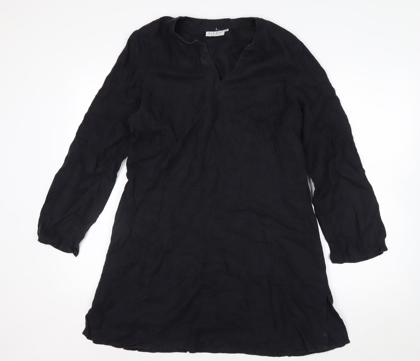 Hennes Women Black Linen Knee Length Shift Dress M