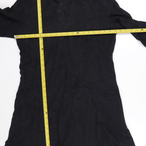 Hennes Women Black Linen Knee Length Shift Dress M