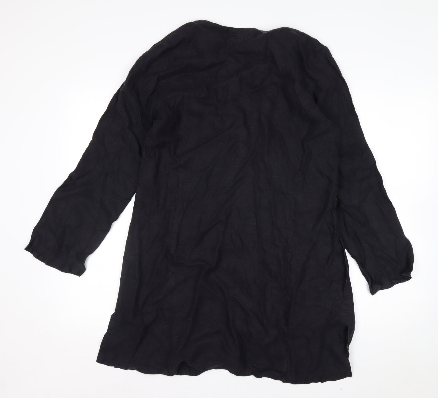 Hennes Women Black Linen Knee Length Shift Dress M
