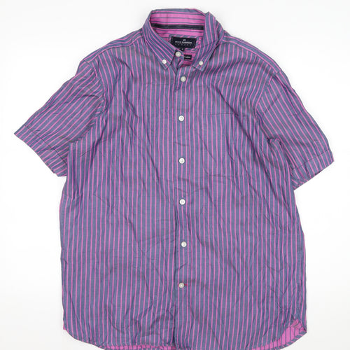 Blue Harbour Men's Blue Striped Short Sleeve Cotton Button-Up Shirt M