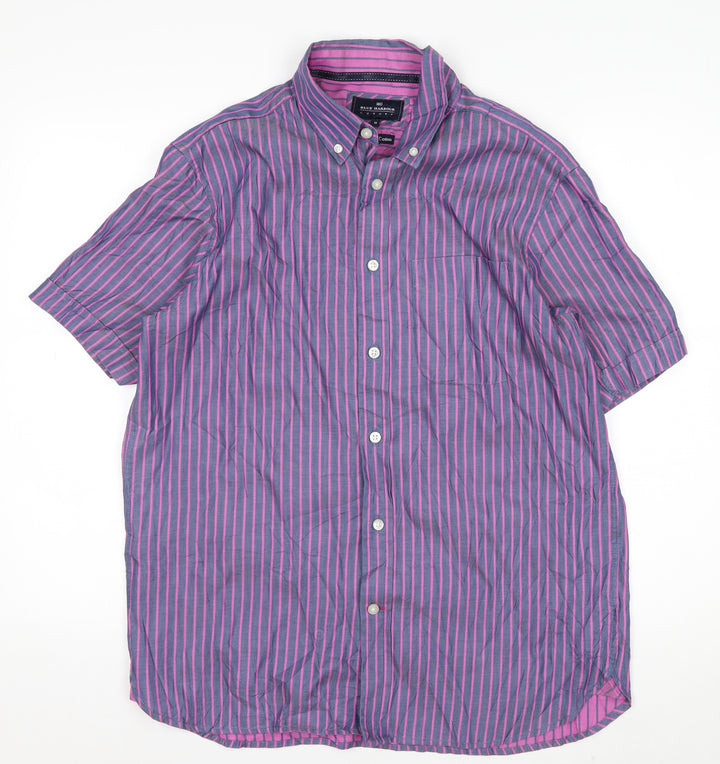 Blue Harbour Men's Blue Striped Short Sleeve Cotton Button-Up Shirt M