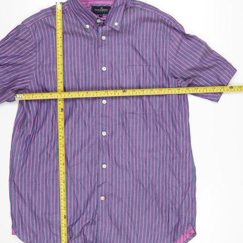 Blue Harbour Men's Blue Striped Short Sleeve Cotton Button-Up Shirt M