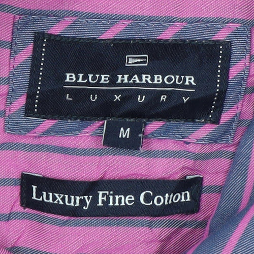 Blue Harbour Men's Blue Striped Short Sleeve Cotton Button-Up Shirt M