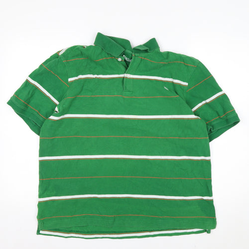 Lee Cooper Men's Green Striped Short Sleeve Collared Polo Shirt XL