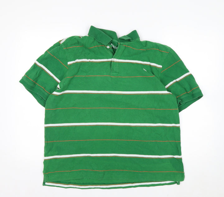 Lee Cooper Men's Green Striped Short Sleeve Collared Polo Shirt XL