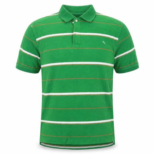Lee Cooper Men's Green Striped Short Sleeve Collared Polo Shirt XL