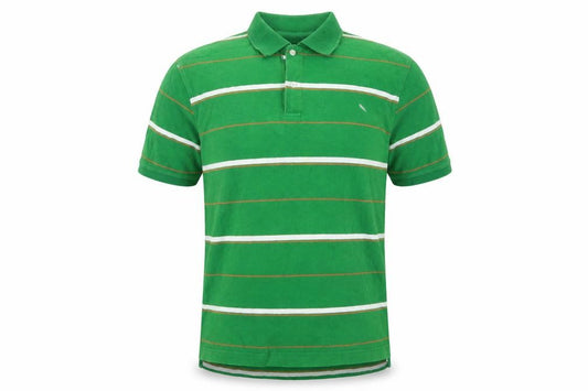 Lee Cooper Men's Green Striped Short Sleeve Collared Polo Shirt XL