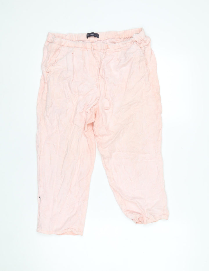 Marks and Spencer Womens Pink Linen Cropped Trousers Size 12