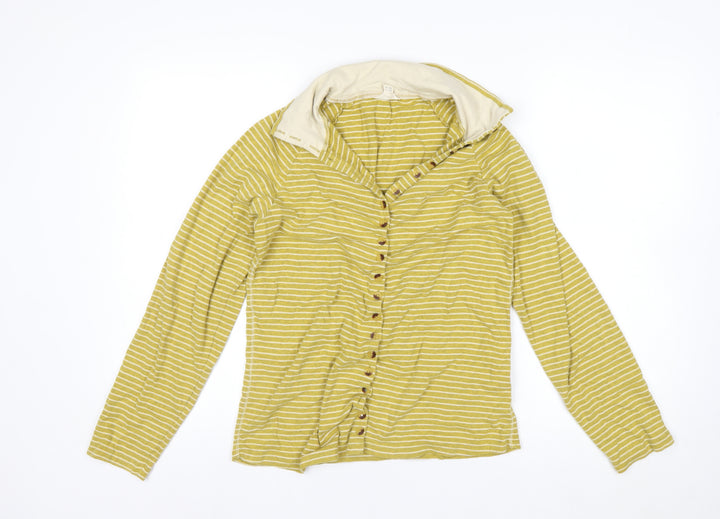 White Stuff Women's Yellow Striped Cotton Long Sleeve Button-Up Shirt UK 14