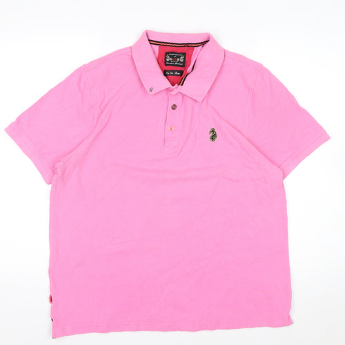 Luke Men's Pink 3XL Button-Down Collared Cotton Polo Shirt