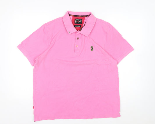 Luke Men's Pink 3XL Button-Down Collared Cotton Polo Shirt