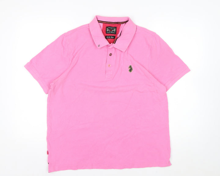 Luke Men's Pink 3XL Button-Down Collared Cotton Polo Shirt