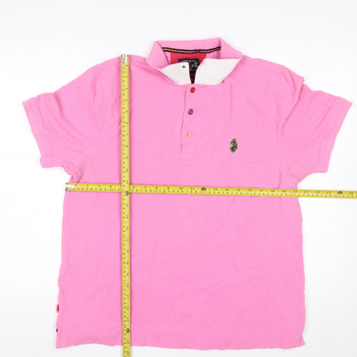 Luke Men's Pink 3XL Button-Down Collared Cotton Polo Shirt