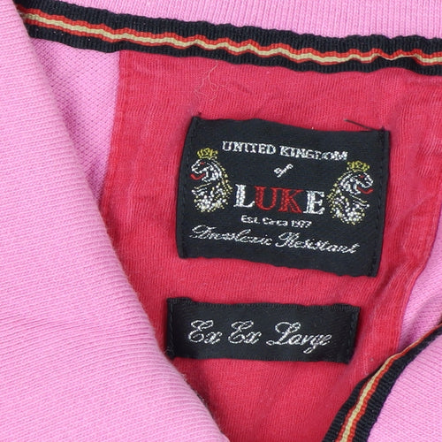 Luke Men's Pink 3XL Button-Down Collared Cotton Polo Shirt