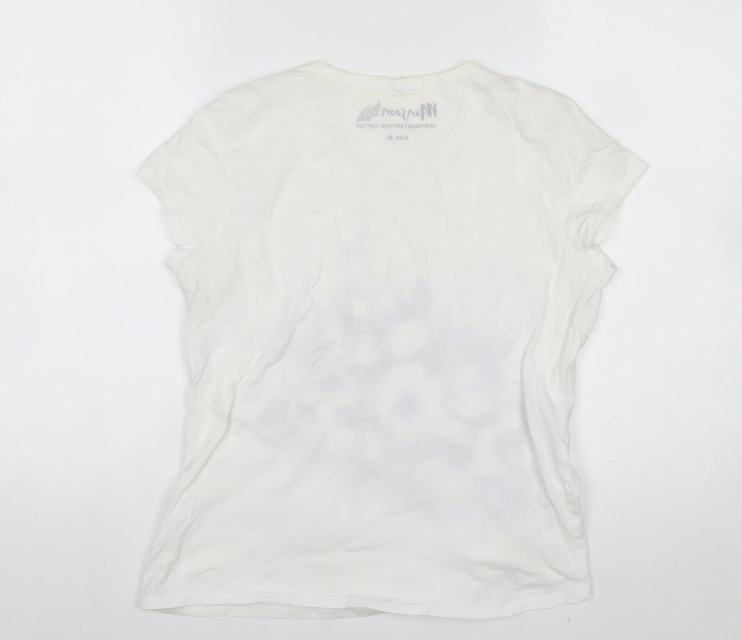 Monsoon Womens White Floral Short Sleeve T-Shirt M Fairtrade Cotton