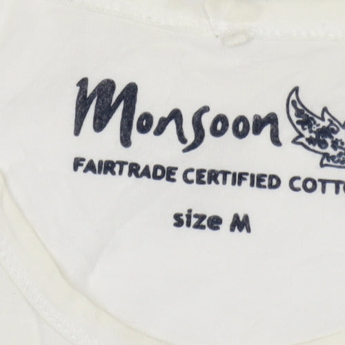 Monsoon Womens White Floral Short Sleeve T-Shirt M Fairtrade Cotton