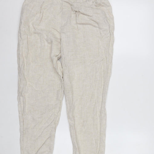 Marks and Spencer Women Beige Linen Tapered Casual Trousers Size 14