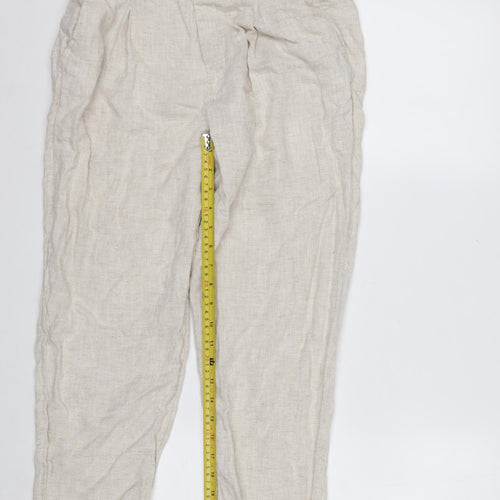 Marks and Spencer Women Beige Linen Tapered Casual Trousers Size 14