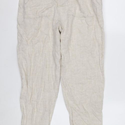 Marks and Spencer Women Beige Linen Tapered Casual Trousers Size 14