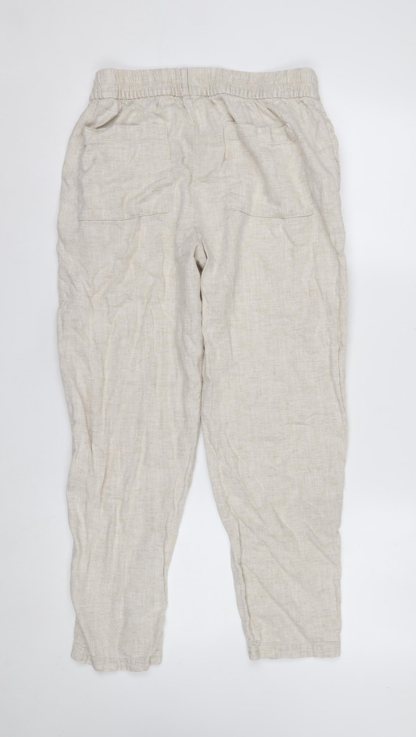 Marks and Spencer Women Beige Linen Tapered Casual Trousers Size 14