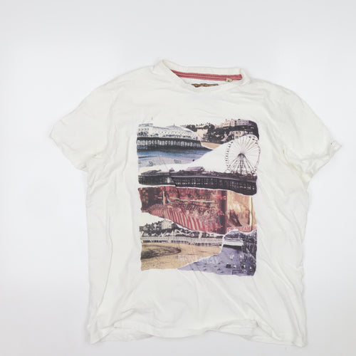 Mantaray Men’s White Graphic Print Beach City Cotton T-Shirt Size M