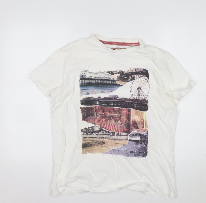 Mantaray Men’s White Graphic Print Beach City Cotton T-Shirt Size M