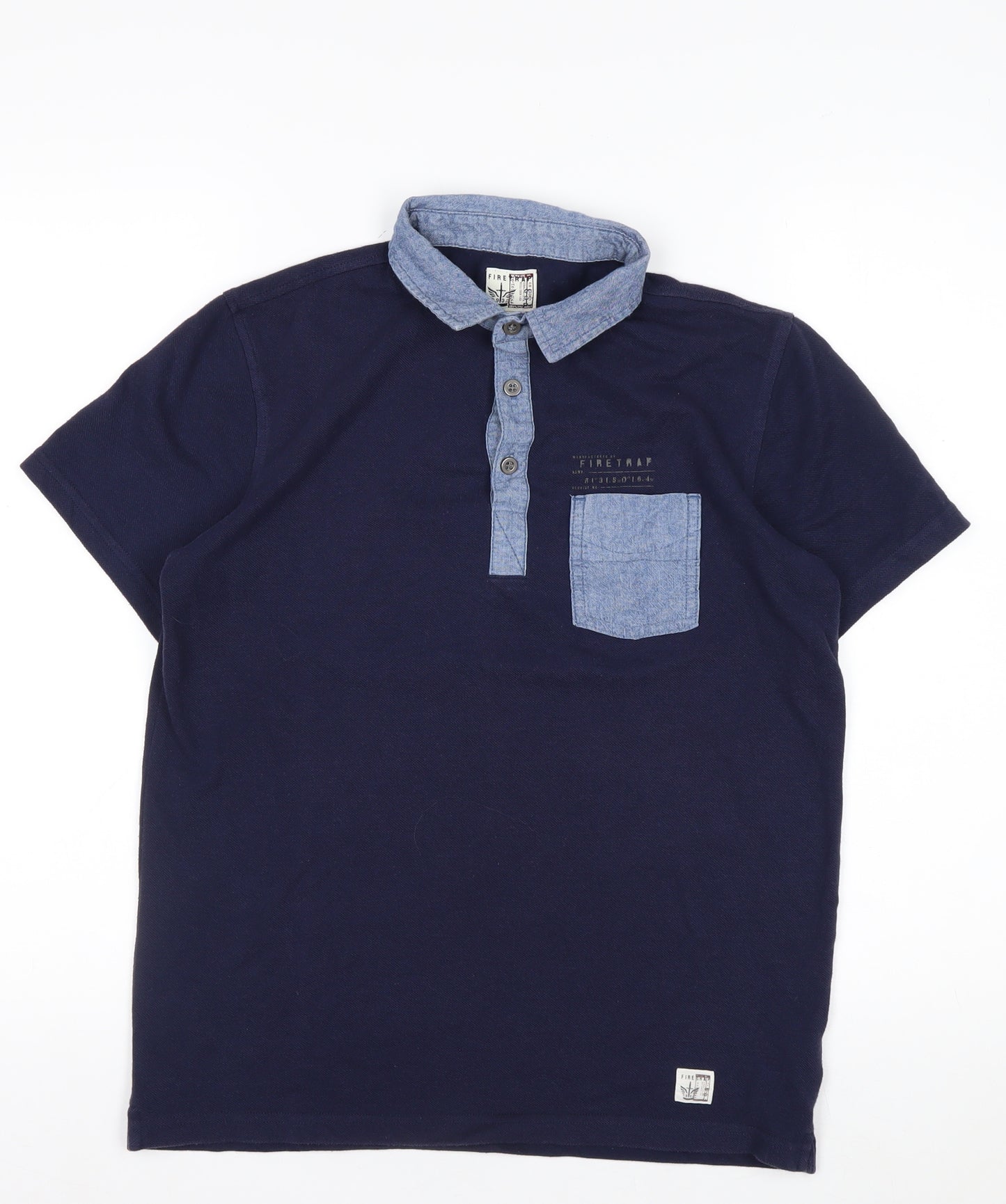 Firetrap Men's Blue Collared Short Sleeve Polo Shirt Size M