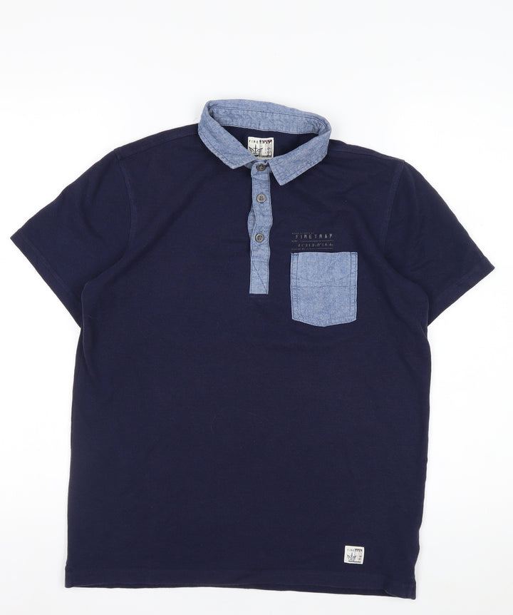 Firetrap Men's Blue Collared Short Sleeve Polo Shirt Size M