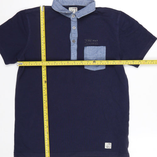 Firetrap Men's Blue Collared Short Sleeve Polo Shirt Size M