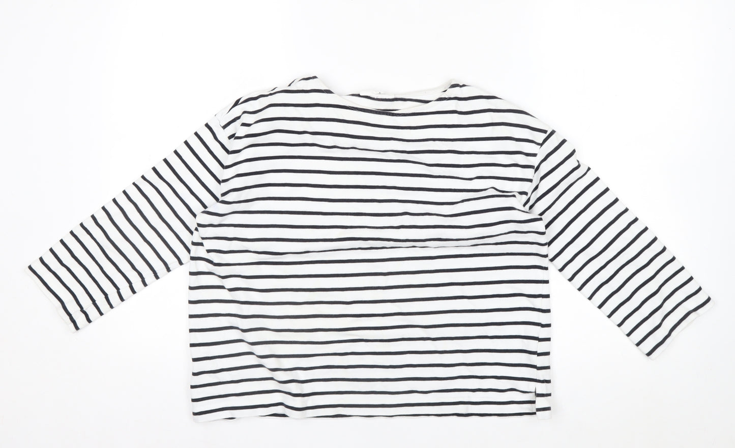 Thought Womens White Black Striped Cotton Long Sleeve T-Shirt Size 12