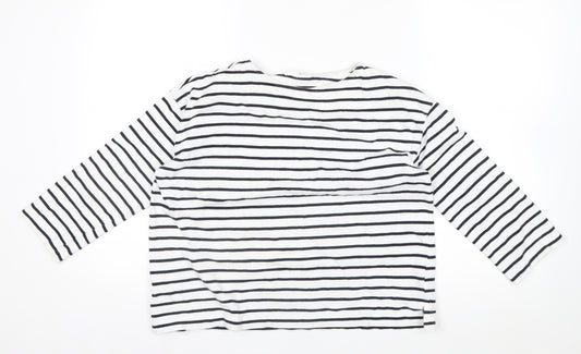 Thought Womens White Black Striped Cotton Long Sleeve T-Shirt Size 12
