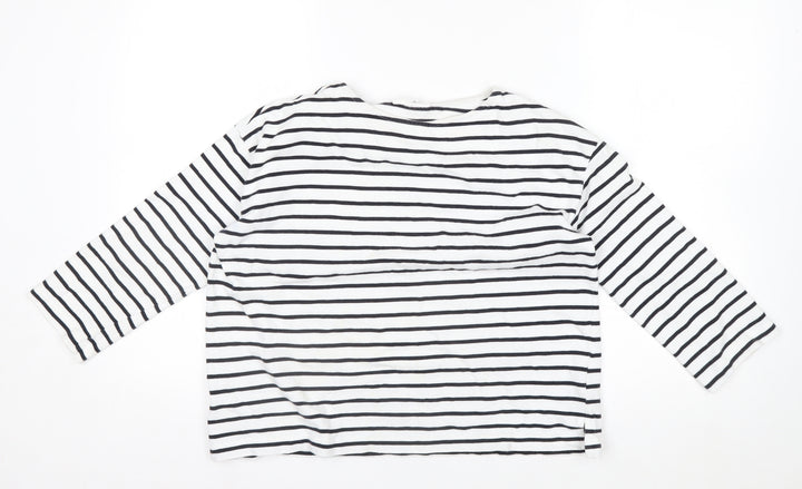 Thought Womens White Black Striped Cotton Long Sleeve T-Shirt Size 12
