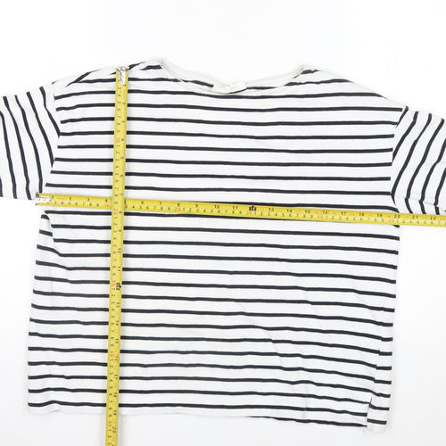 Thought Womens White Black Striped Cotton Long Sleeve T-Shirt Size 12