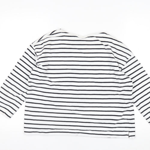 Thought Womens White Black Striped Cotton Long Sleeve T-Shirt Size 12