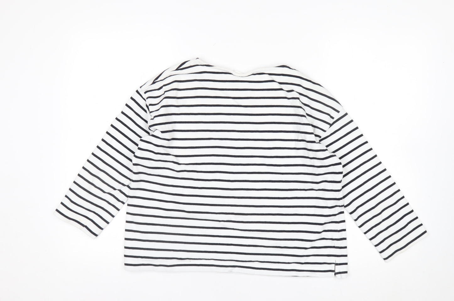 Thought Womens White Black Striped Cotton Long Sleeve T-Shirt Size 12