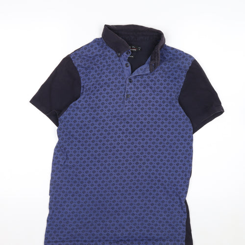 Jeff Banks Men's Blue Diamond Print Cotton Polo Shirt Size S