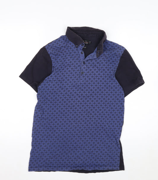 Jeff Banks Men's Blue Diamond Print Cotton Polo Shirt Size S