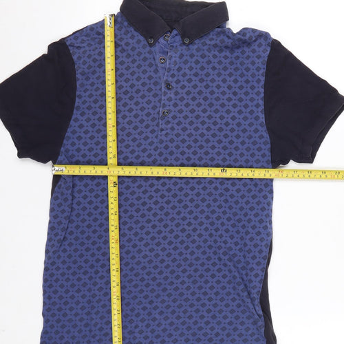 Jeff Banks Men's Blue Diamond Print Cotton Polo Shirt Size S