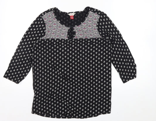 Palmeh Heritage Women's Black Floral Tunic Blouse Size 8