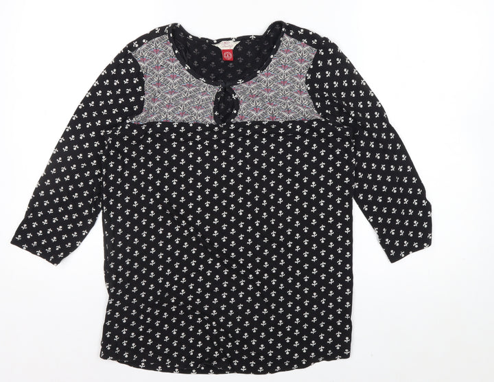 Palmeh Heritage Women's Black Floral Tunic Blouse Size 8