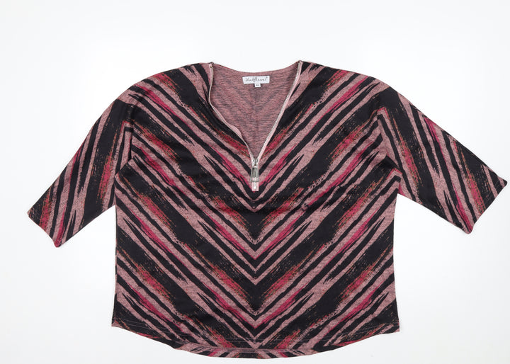 Mudflower Women's Multicoloured Zip Neck 3/4 Sleeve Tunic Top M